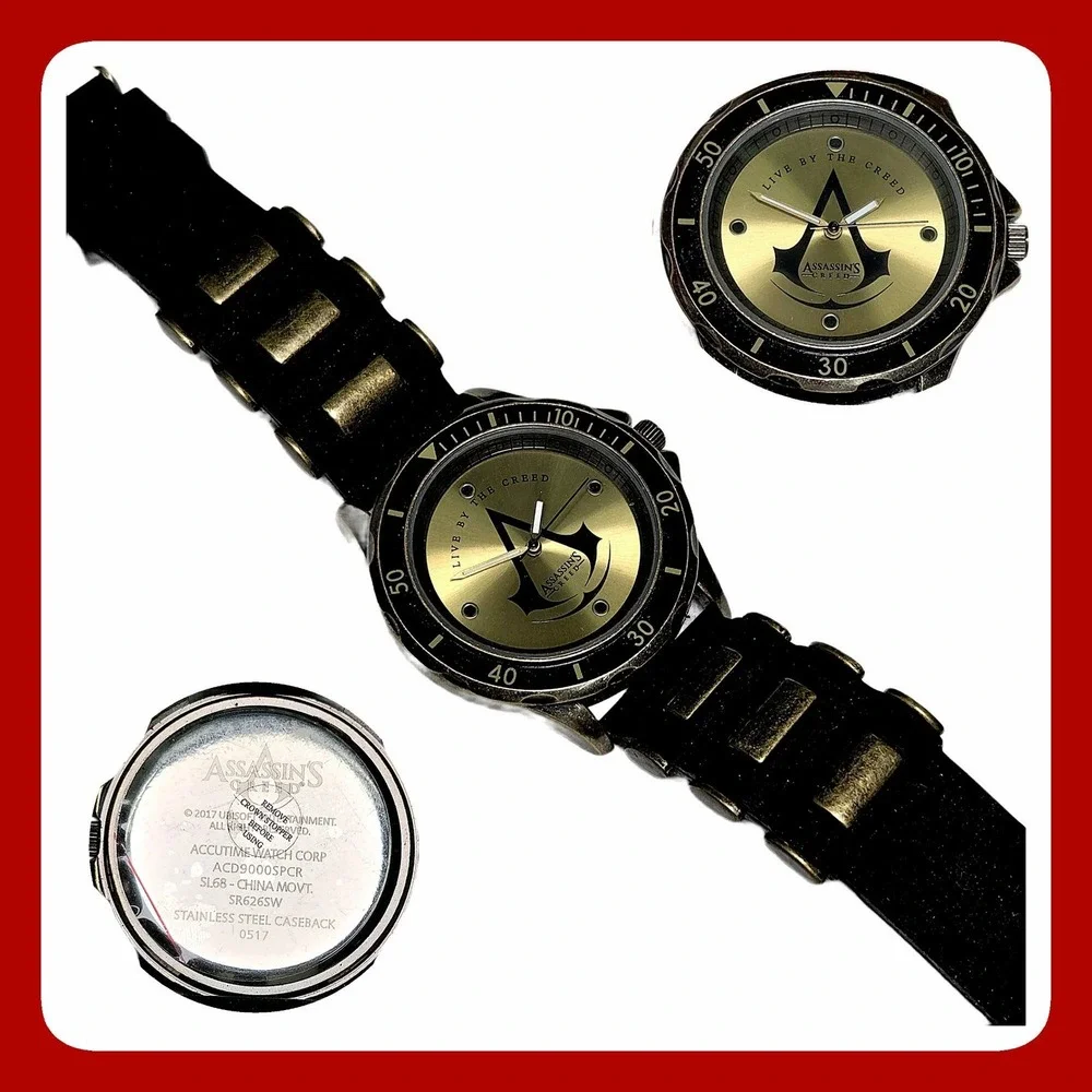 Assassins Creed Video Game Accutime Watch Bronze Studded Rubber Strap Official